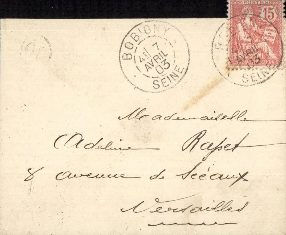 Bobigny — 7. April 1903 — 15-Cent-Stempel und Poststempel von Bobigny - Vorderseite