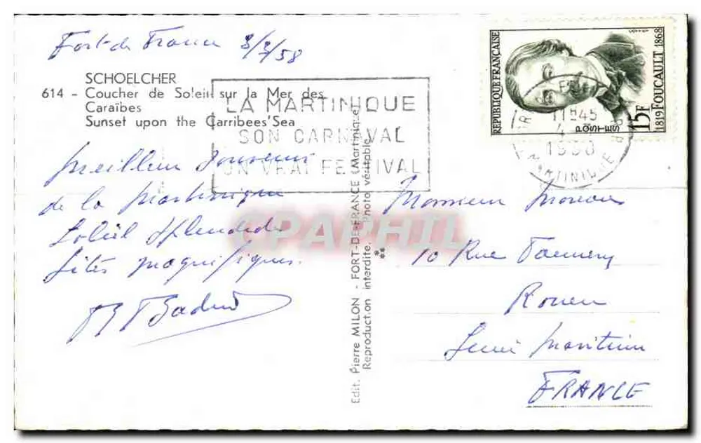 Sonnenuntergang über das Karibische Meer — Fort-de-France, Martinique — Édition Pierre MILON - Rückseite