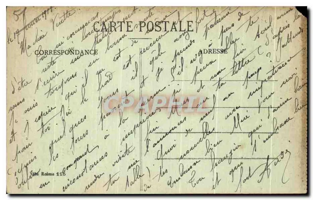 Reims während der Bombardements 1914-1917 — Rue du Marc — Pensionnat St-Symphorien — Sammlung G. Dahels - Rückseite