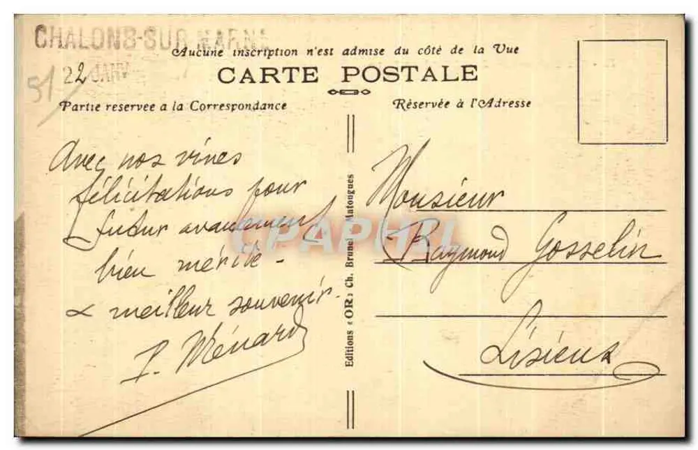 Chalons-sur-Marne — El Hotel de Correos — Ediciones OR, n°33 - Reverso