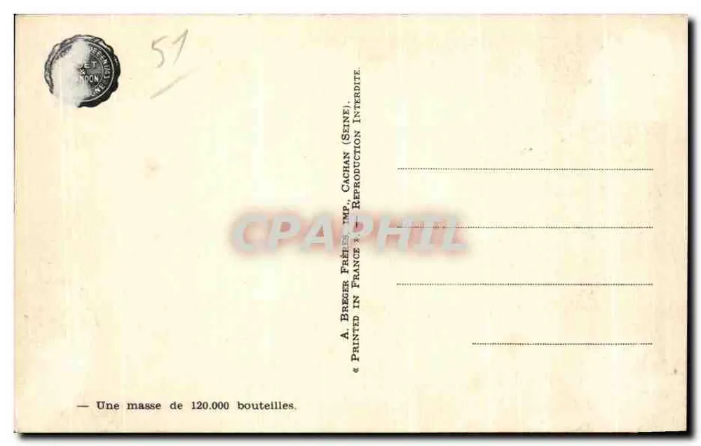 Sótão de porão — fileiras de garrafas — A. Dreger Frères, Cachan (Seine) - Verso