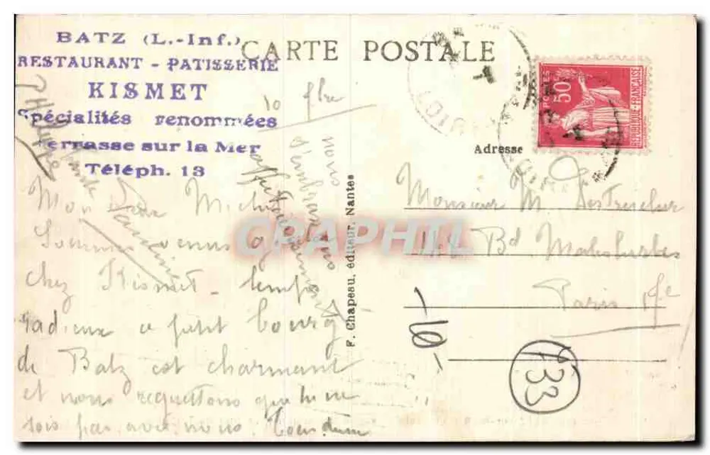 Batz-sur-Mer (Loire-Inf.) — Welle auf der Mole, ein stürmischer Tag — P. Chapeau, Verlag - Rückseite