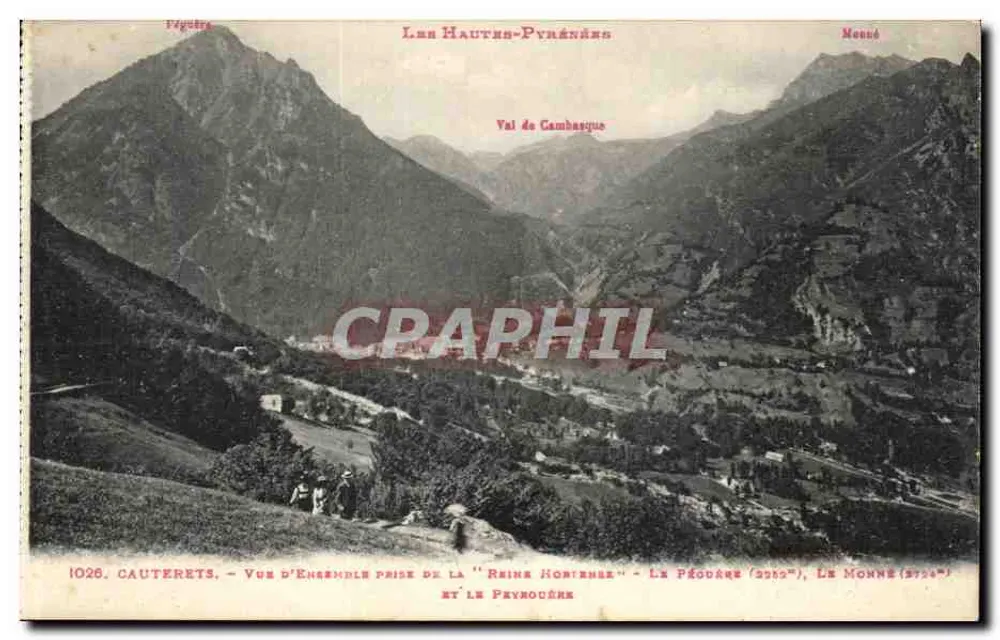 Cauterets — Vue d'ensemble prise de la "Reine Montner" — Le Péodare (2369m), Le Monne (2724m) — éditeur LF, N° 1026 - Anverso