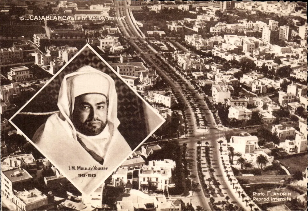 Casablanca — Luftbild mit Porträt von S.M. Moulay Youssef (1912-1925) — Photo Flandrin - Vorderseite