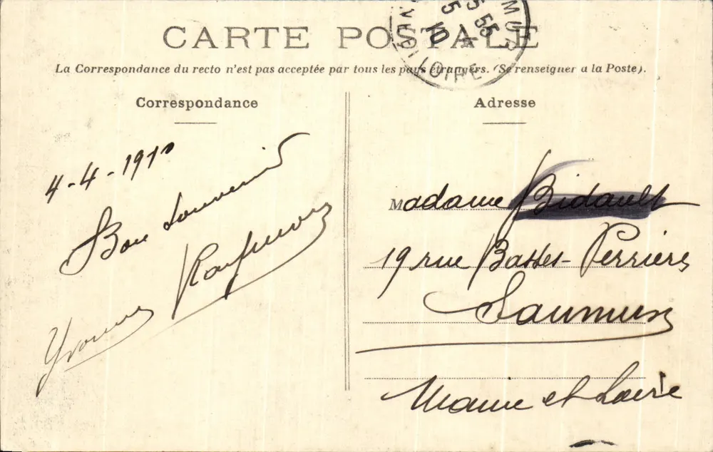 Carta postal — Correspondência — datada 4-4-1910 — editor não visível - Frente