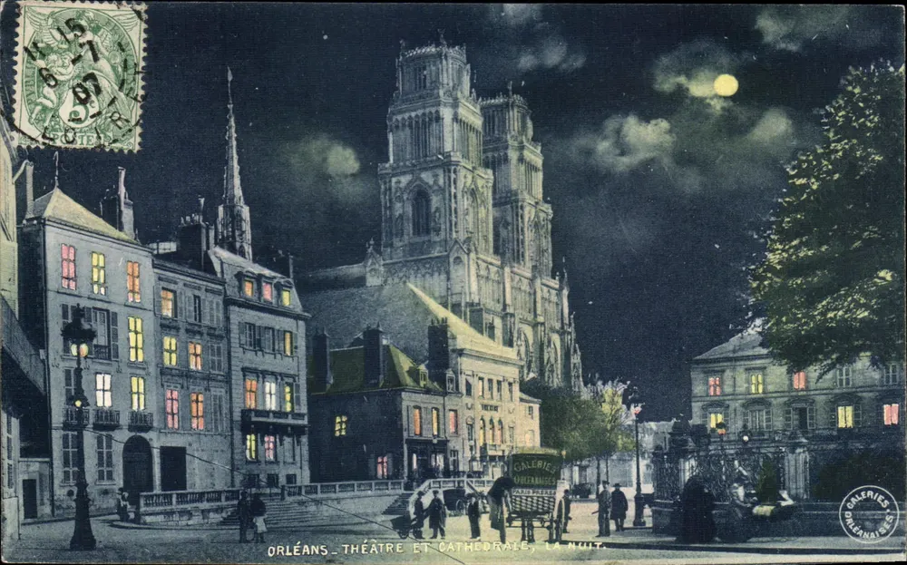 Orléans — Theater und Kathedrale, bei Nacht — Galeries Orléanaises - Vorderseite