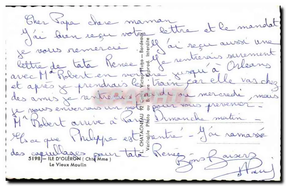 Moinho de vento — Ilha de Oléron — Editor: L. Chatagneau, 5198 - Verso