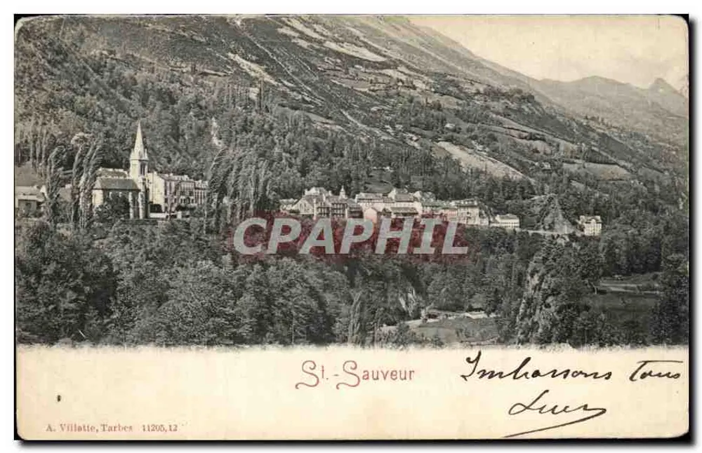 St.-Sauveur — widok panoramiczny wsi i kościoła — A. Villatte, Tarbes, n° 11265,13 - Awers