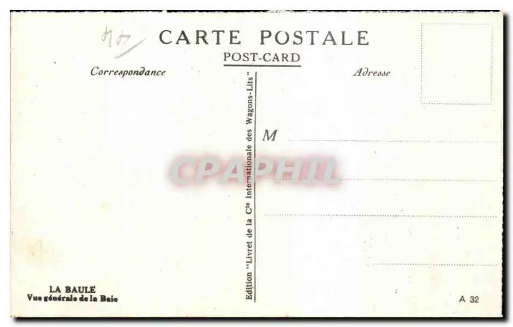 La Baule — Vista geral da Baia — Edição 'Livre de la Cie Internationale des Wagons-Lits' n° A 32 - Verso