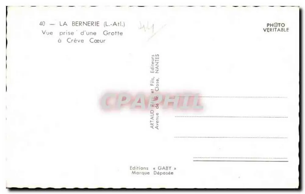 Crève Cœur — Blick aus einer Höhle — Editions Gaby - Rückseite