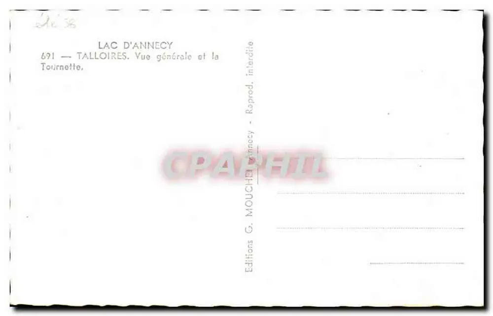 Lac d'Annecy — Talloires — Allgemeiner Blick und die Tournette — Editions G. Mouchet Annecy - Rückseite