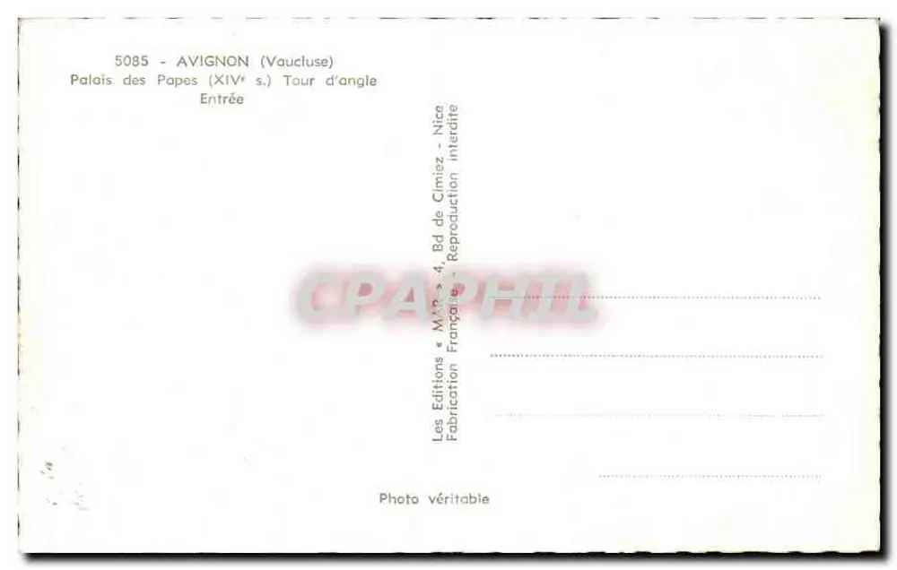 Avignon — O Palácio dos Papas (século XIV) — Torre de canto — Entrada — Les Editions de M. N. de Cimiez - Verso