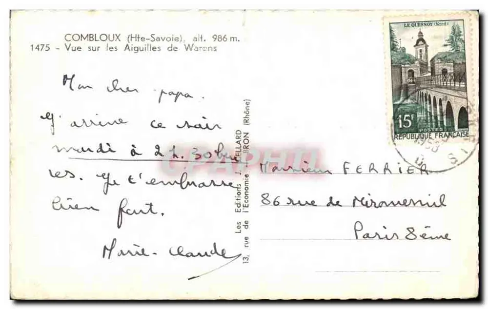 Combloux (Haute-Savoie) — vue sur les Aiguilles de Warens — éditeur Les Éditions J. FELLARD - Verso