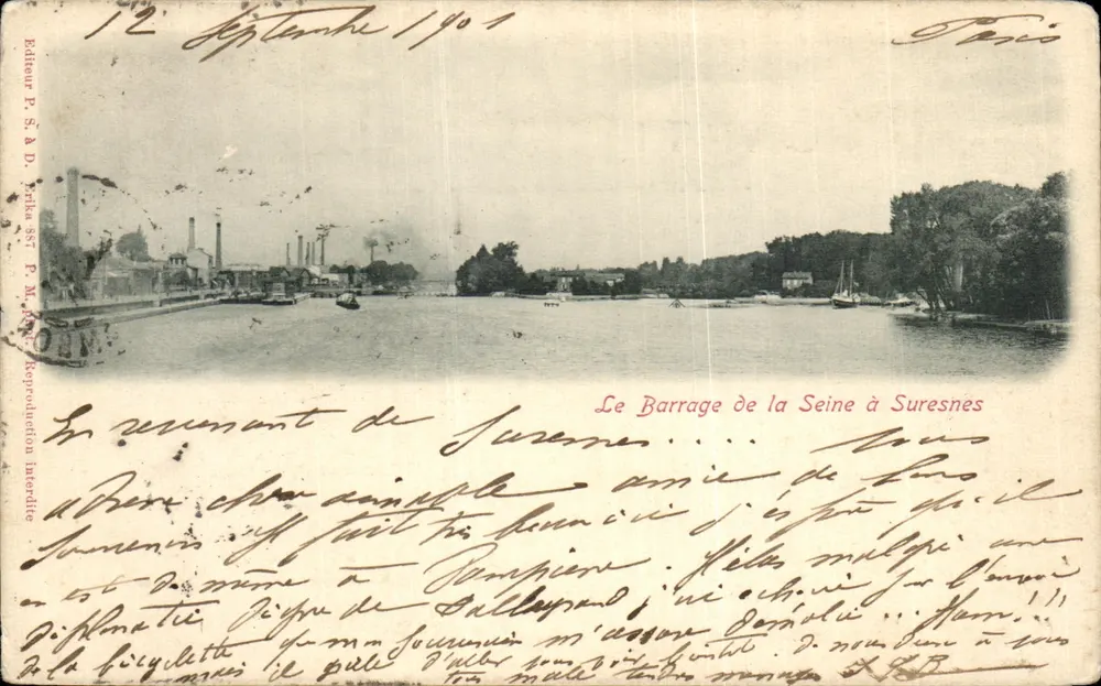 O Barragão da Sena em Suresnes — Editor P. S. & D. Vrika 887 P. M. Paris - Frente