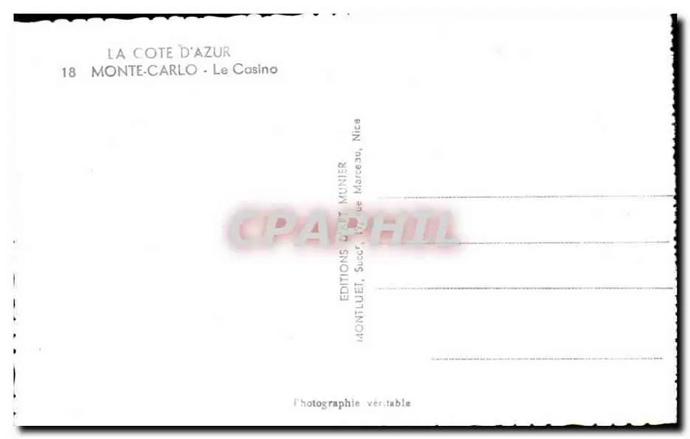 Monte-Carlo — Das Casino — Éditions MUNIER, Nice - Rückseite