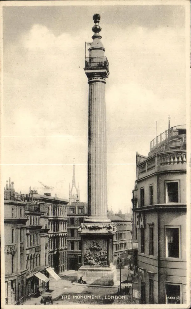 O Monumento, Londres — vista da coluna flutuante de 202 pés — Carta de Valentine, série 'Bromotype', n°7334 - Frente