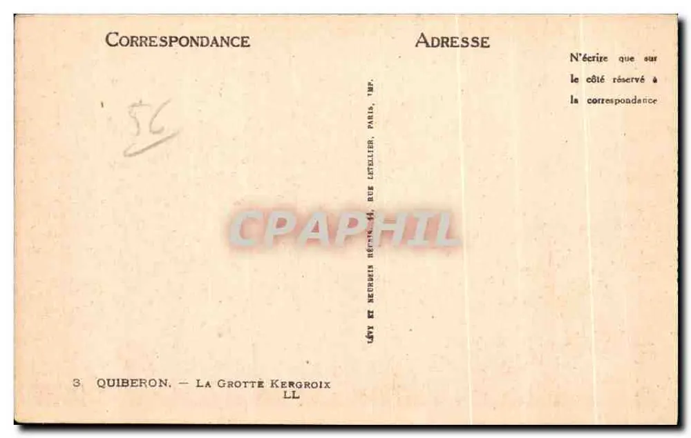 Quiberon — A Gruta Kergroix — Editor Letellier, Paris - Verso