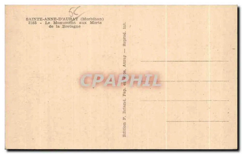 Sainte-Anne-d'Auray — Gedenkstein für die Toten der Bretagne — Ausgabe F. Briand, Papier und großformatig. - Rückseite