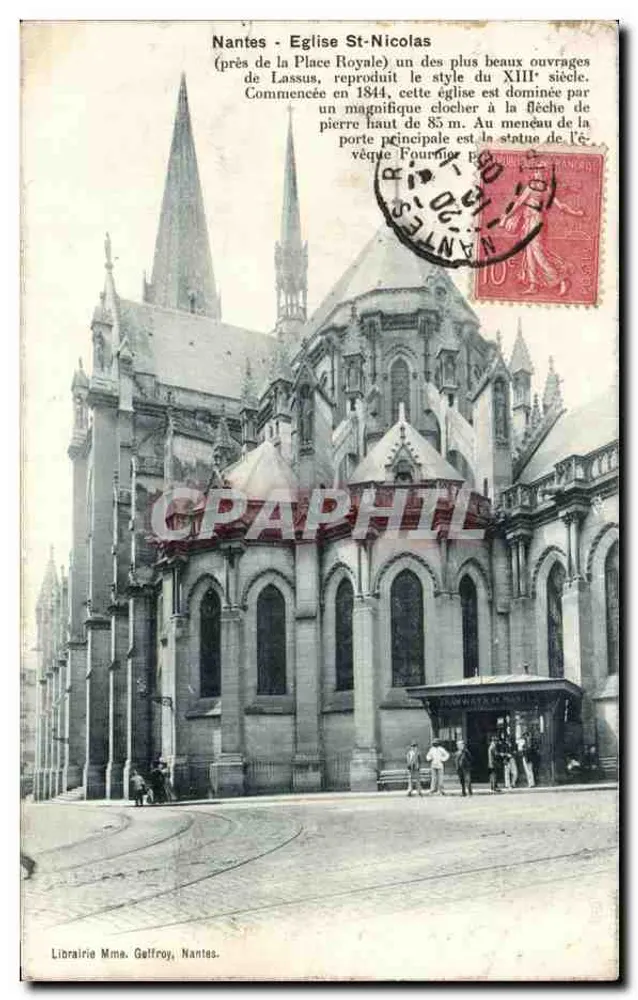 Nantes - Igreja de São Nicolau — perto da Place Royale — Livraria da Sra. Gelfroy, Nantes. - Frente