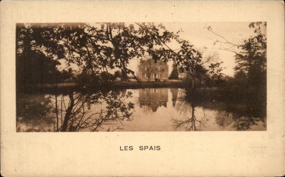 Les Spais — Vista do castelo refletido em uma lagoa — J. Nozaïr, Nantes - Frente