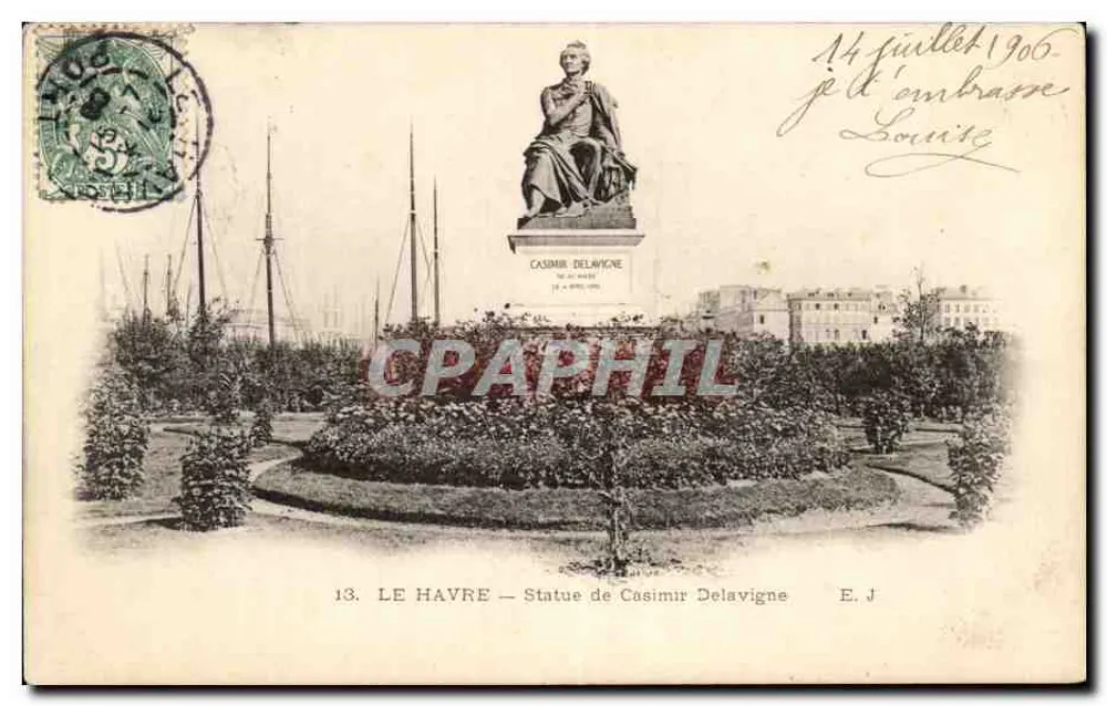 LE HAVRE — Statue von Casimir Delavigne — E. J. - Vorderseite