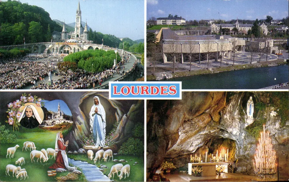 Lourdes — Basílica, gruta, aparição da Virgem — Edição A. Doucet - Frente