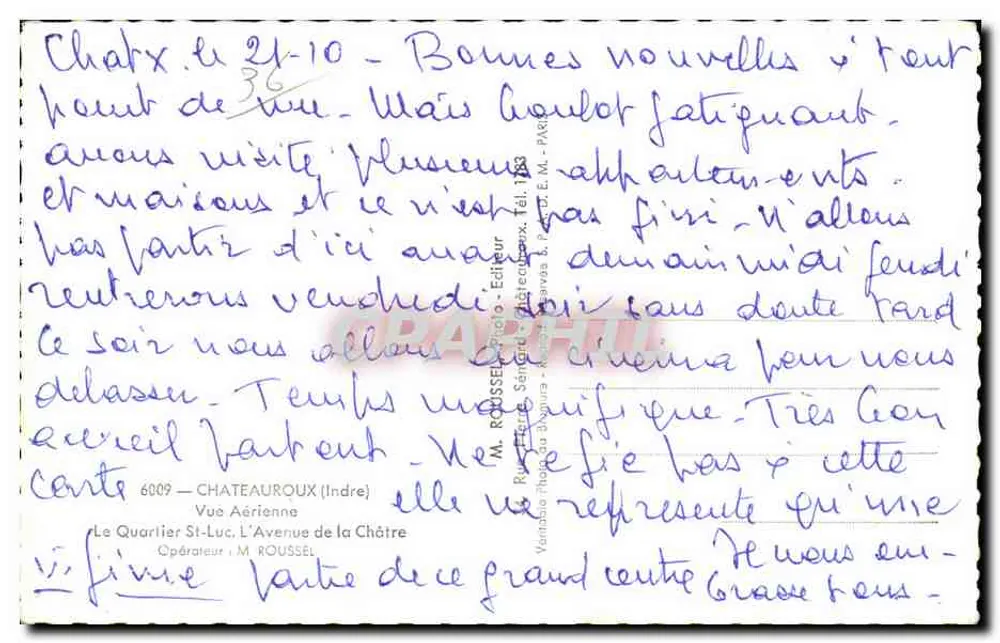 Châteauroux — Vista aérea da catedral — M. ROUSSEL - Editor - Verso