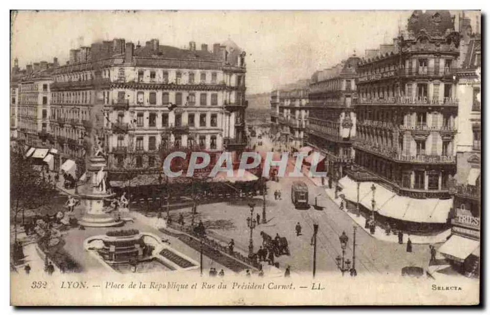 LYON — Platz der Republik und Straße des Präsidenten Carnot — Selecta - Vorderseite