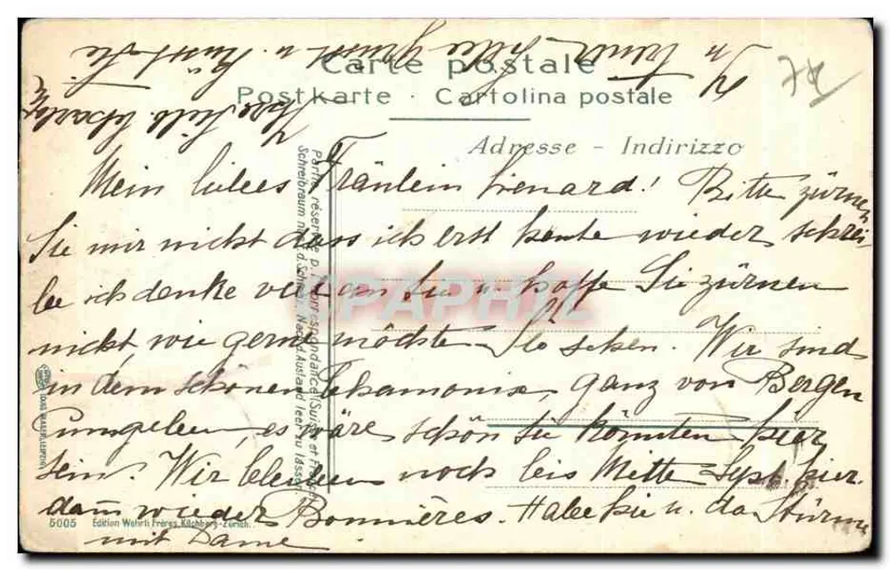 Pierre Pointue (Montblanc) — Refúgio ao pé do glaciar — edição Walser Frères, Zurique - Verso