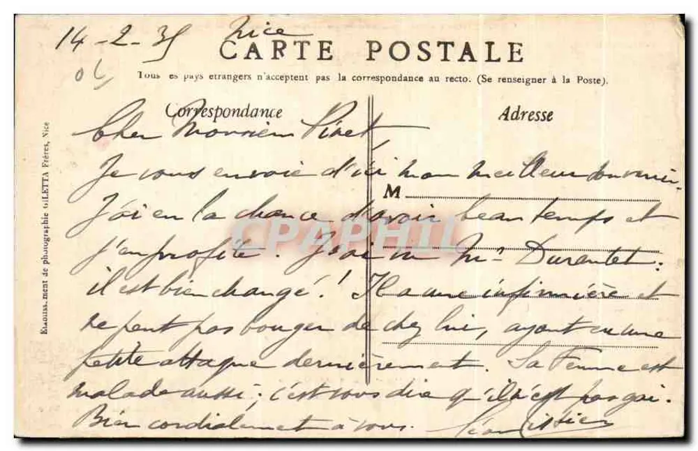 Menton — Sob Bois no Cabo Martin — Edição Giletta, fotografia, Nice, n°932 - Verso