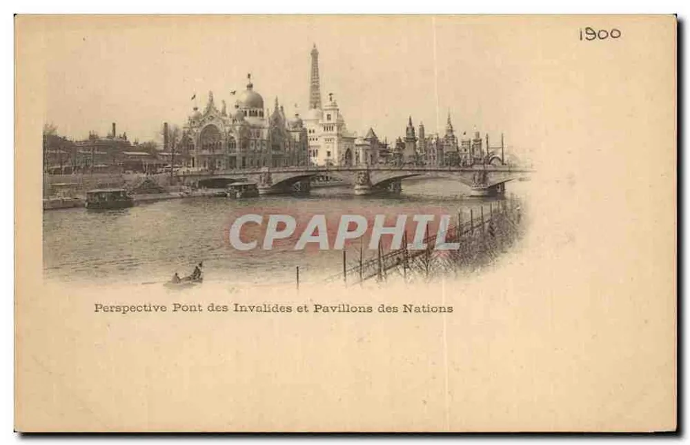 Perspektive Brücke der Invaliden und Pavillons der Nationen — Weltausstellung 1900 — Paris - Vorderseite