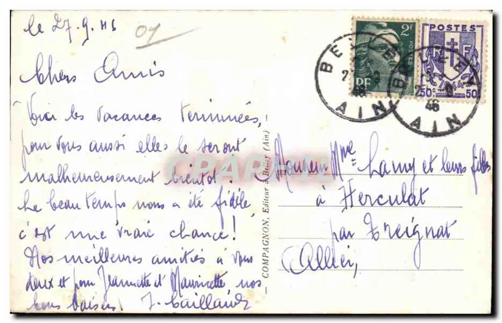 Ambiente de BELLEY — O Ponte de Lucey — Compagnon, Editor em Belley - Verso