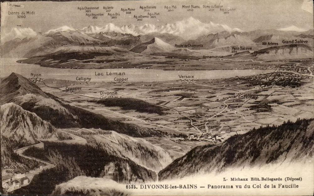 Divonne-les-Bains — Panorama vom Col de la Faucille — L. Michaux Edit. Bellegarde (Deposité) - Vorderseite