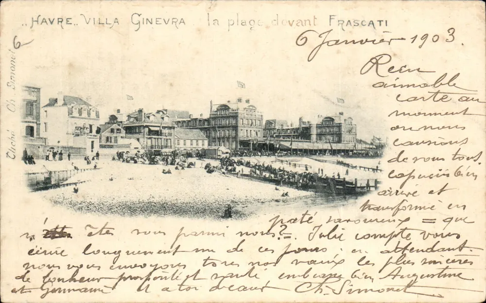 Havre. Villa Ginevra — la plage devant Frascati — éditeur Ch. Simonet, n°6 - Frente