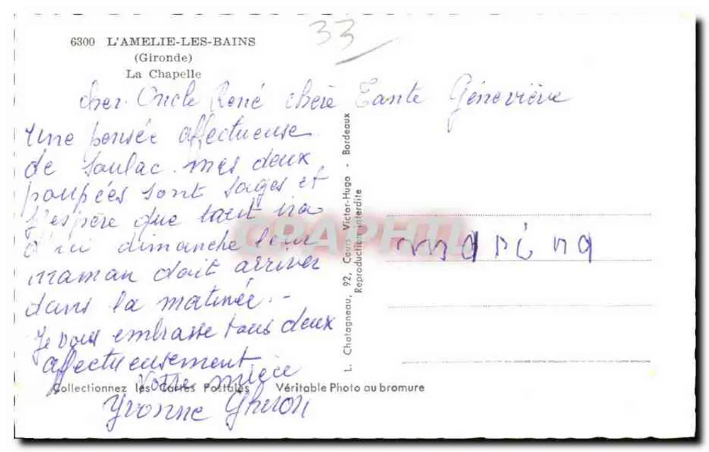 A Capela — L'Amélie-les-Bains (Gironde) — L. Chatagneau, 6300 - Verso