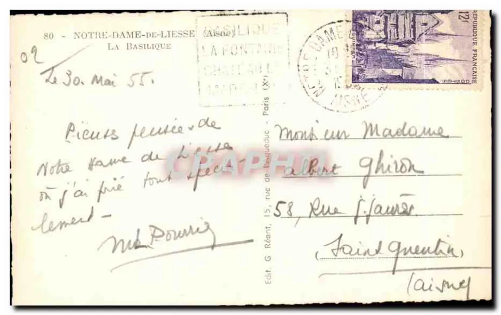 Basilika Notre-Dame-de-Liesse — Aisne — Verlag G. Réant, Nr. 80 - Rückseite