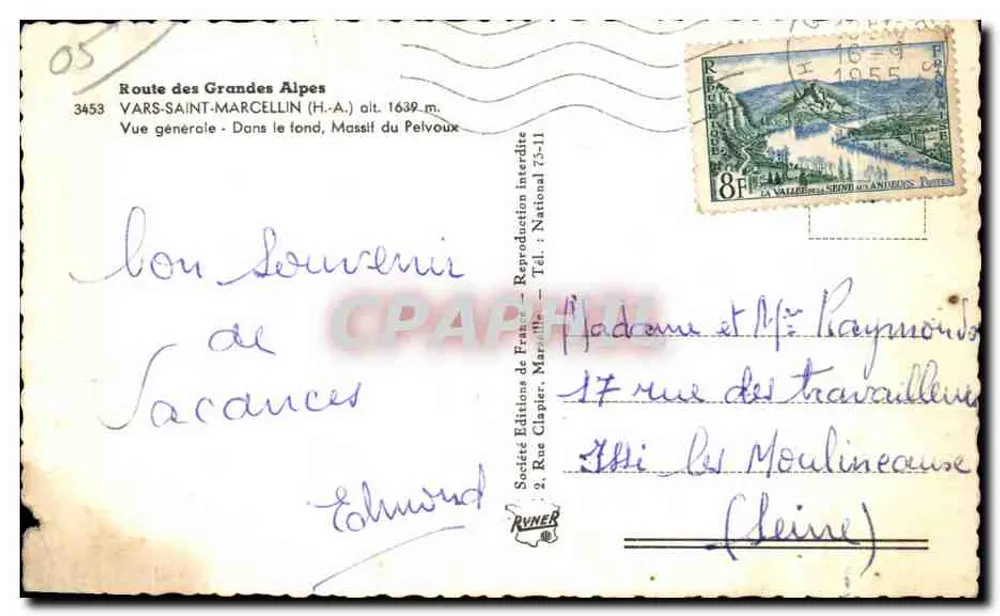 Vars-Saint-Marcellin — Allgemeiner Blick im Hintergrund, Massif du Pelvoux — Éditions de France, Nr. 3453 - Rückseite