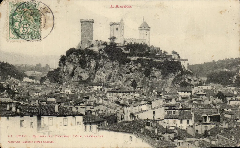 Foix - Rocher e Castelo (Visão Geral) — Fototipia Labouche Frères, Toulouse — n°41 - Frente