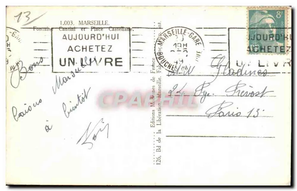 Place de la République — Fontaine monumentale avec colonne et statue — éditée par Rymer - Verso
