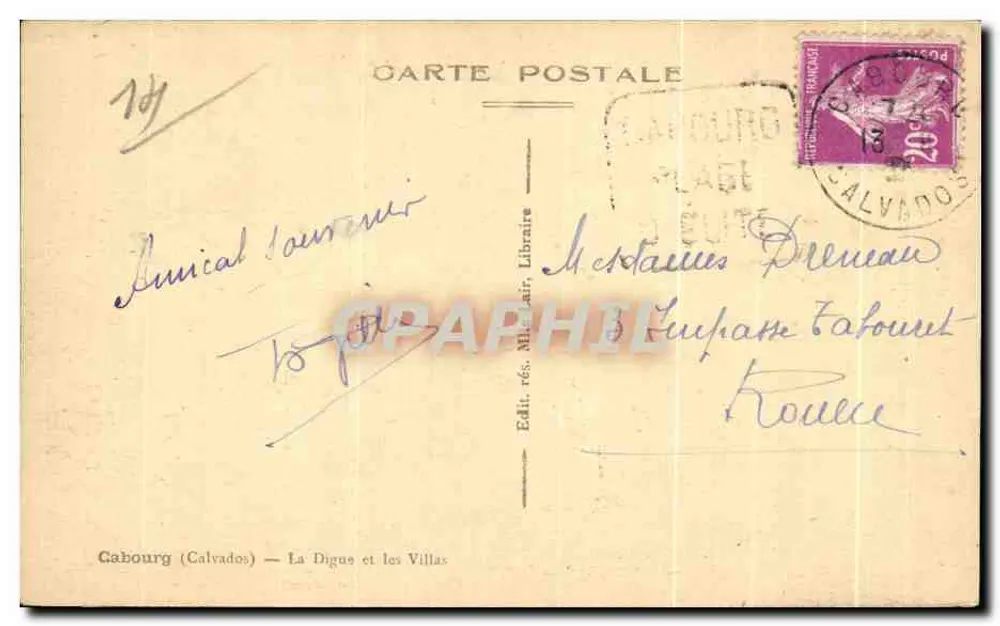 Cabourg (Calvados) — Die Digue und die Villen — Verleger: M. Léon Libraire - Rückseite
