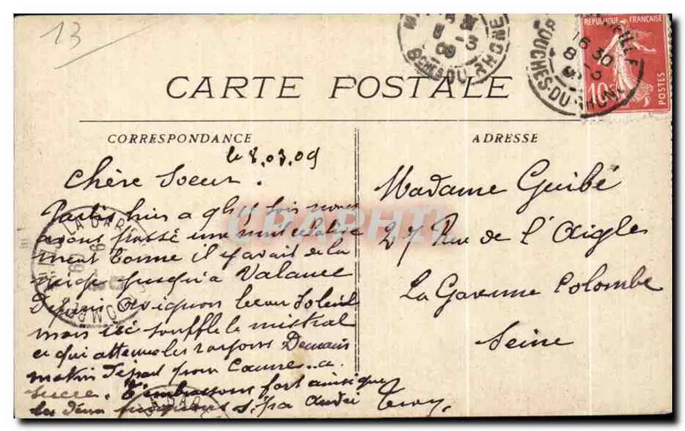 MARSEILLE - O Palácio Longchamp (Motivo Principal) — editor G. Gautier, n° 16 - Verso