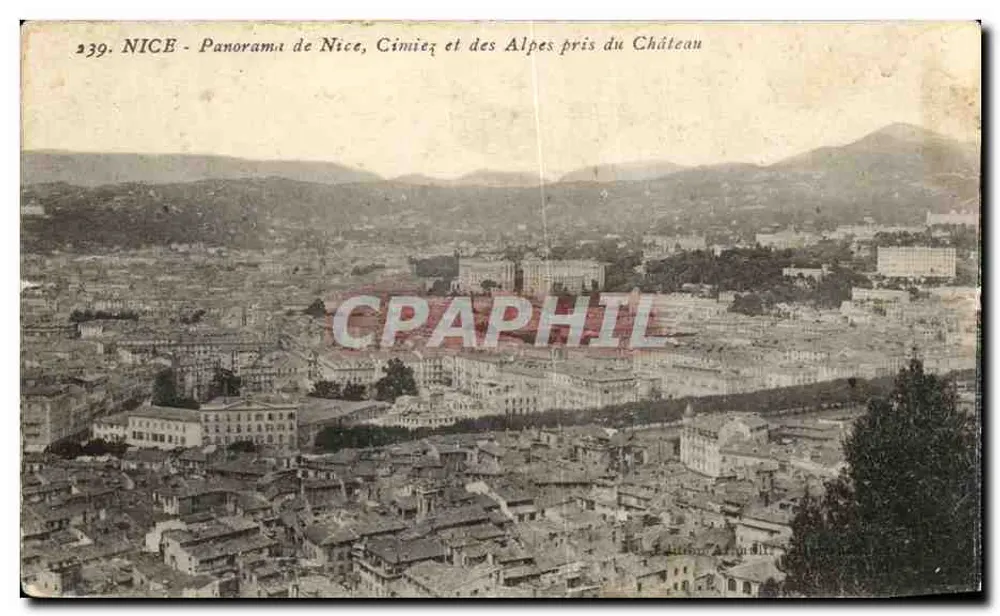 Nice — Panorama von Nice, Cimiez und den Alpen vom Schloss aus — Nr. 239 - Vorderseite