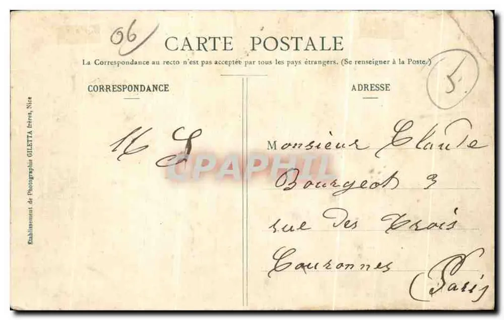 NICE - Cascata da Vésubie no Gairaut — Edição Gilettà, fotografia, Nice, n° 1169 - Verso