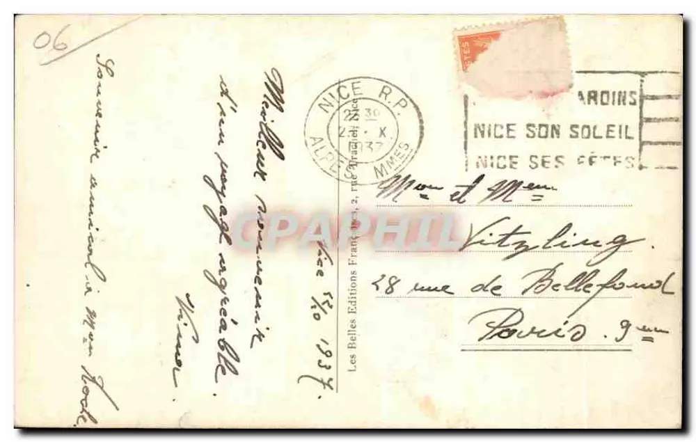 Nice - Promenade dos Ingleses e o Palácio da Jetée — C.A.S. n°419 - Verso