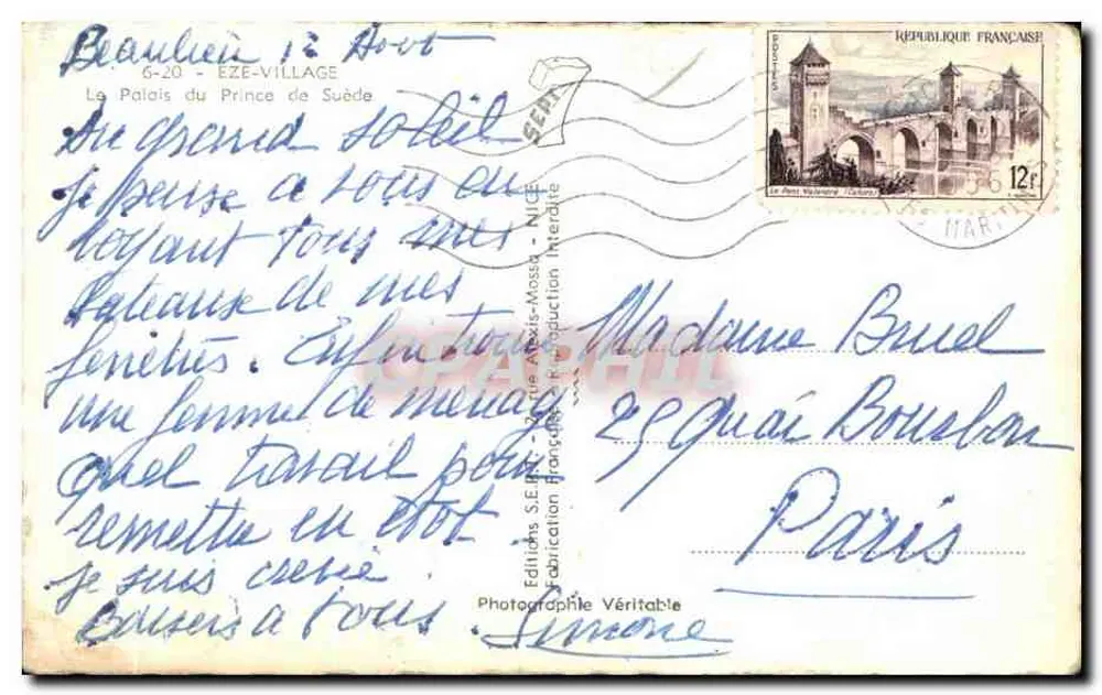 Eze-Village — Schloss des schwedischen Prinzen — Éditions S.E. Paris - Rückseite