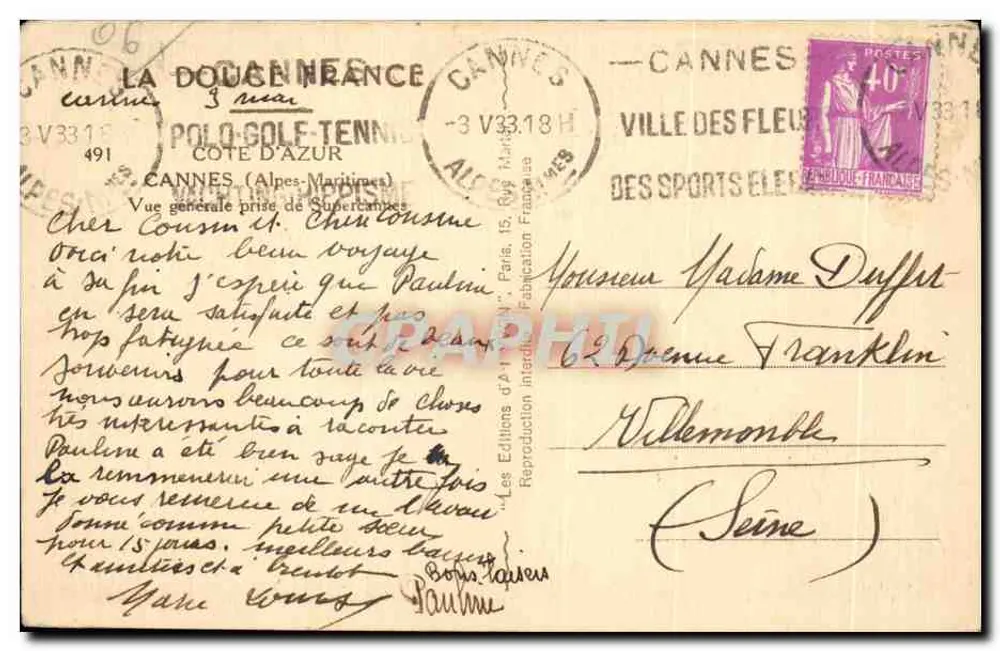 Cannes — Allgemeiner Blick von Super Cannes — Éditions d'Art - Rückseite