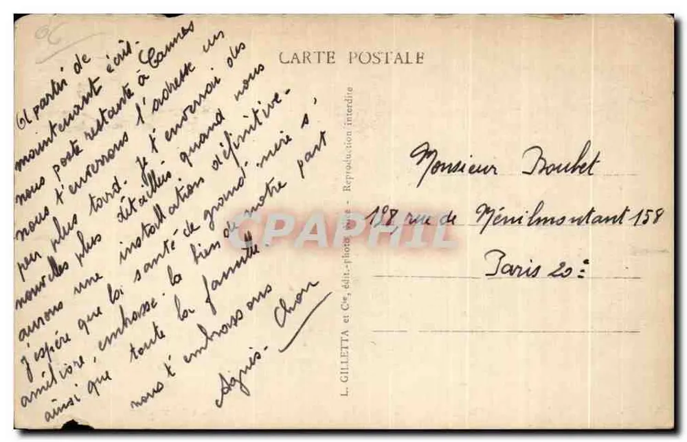 CANNES - Der Cours und der Casino aus Sicht des Mont Chevalier — Verlag L. GILLETTA et Cie, n° 415 - Rückseite