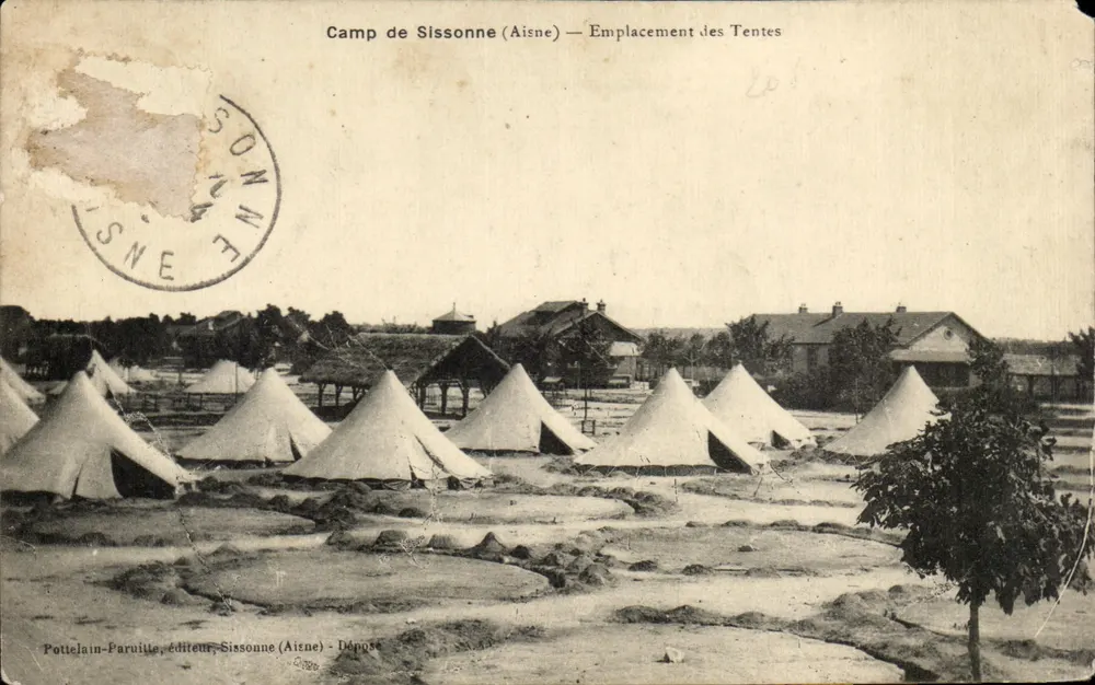 Camp de Sissonne (Aisne) — Localização das Tendas — Pottielain-Paruille, editor, Sissonne (Aisne) - Depositado - Frente