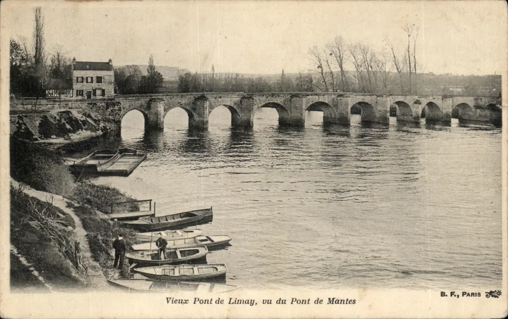 Alter Brücke von Limay, gesehen von der Brücke von Mantes — Verlag B. F., PARIS - Vorderseite