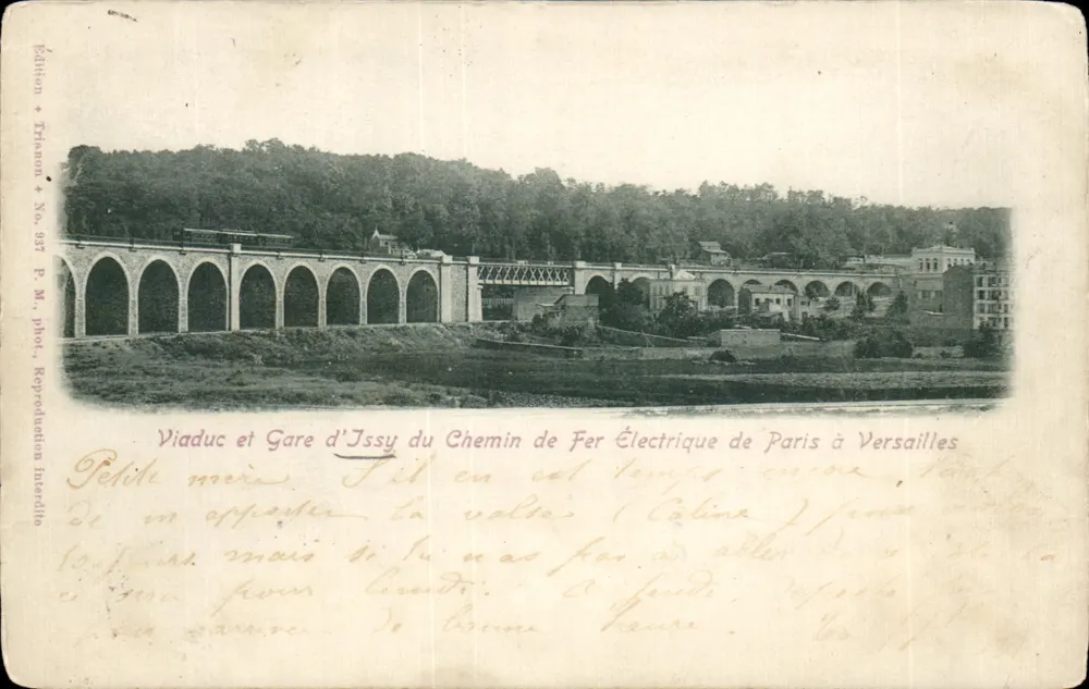 Viadukt und Bahnhof Issy — Elektrische Bahn von Paris nach Versailles — Tréano-Ausgabe, Nr. 937 - Vorderseite